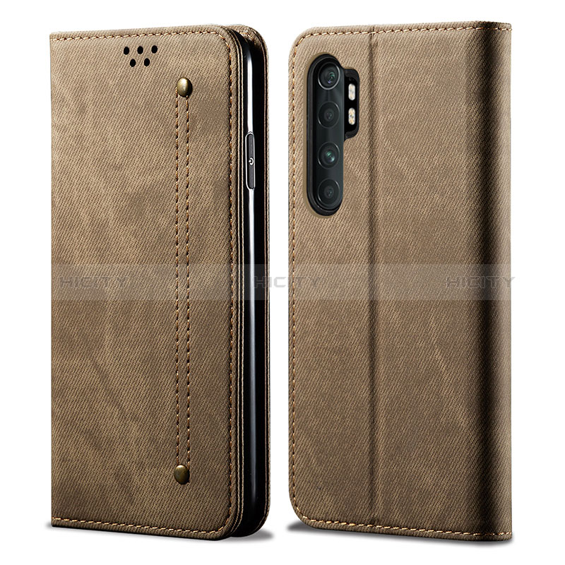 Coque Clapet Portefeuille Livre Tissu B01S pour Xiaomi Mi Note 10 Lite Kaki Plus