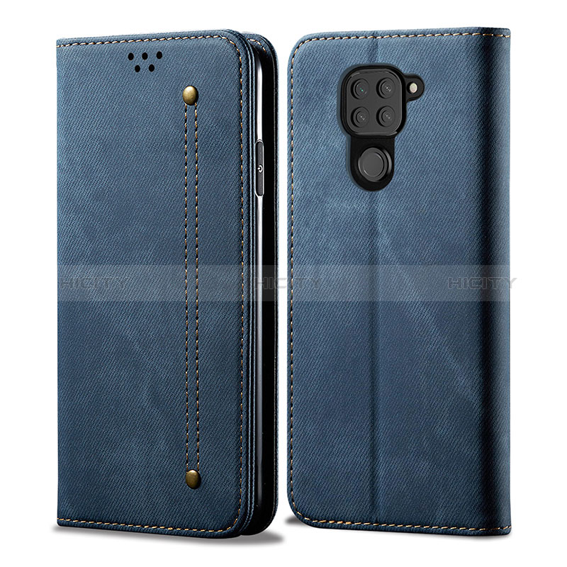 Coque Clapet Portefeuille Livre Tissu B01S pour Xiaomi Redmi 10X 4G Bleu Plus