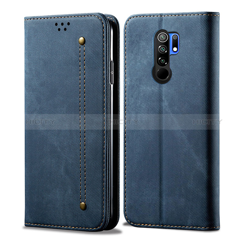 Coque Clapet Portefeuille Livre Tissu B01S pour Xiaomi Redmi 9 Bleu Plus