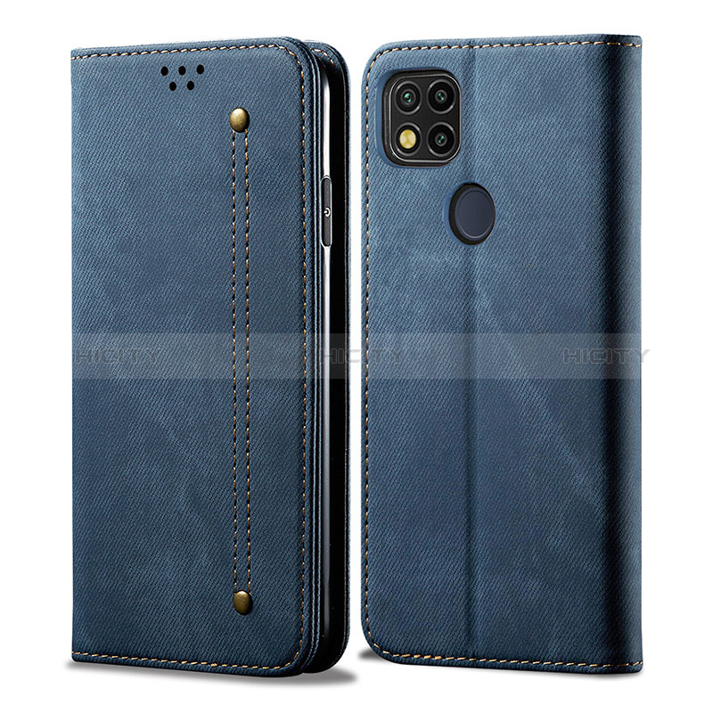 Coque Clapet Portefeuille Livre Tissu B01S pour Xiaomi Redmi 9 India Bleu Plus