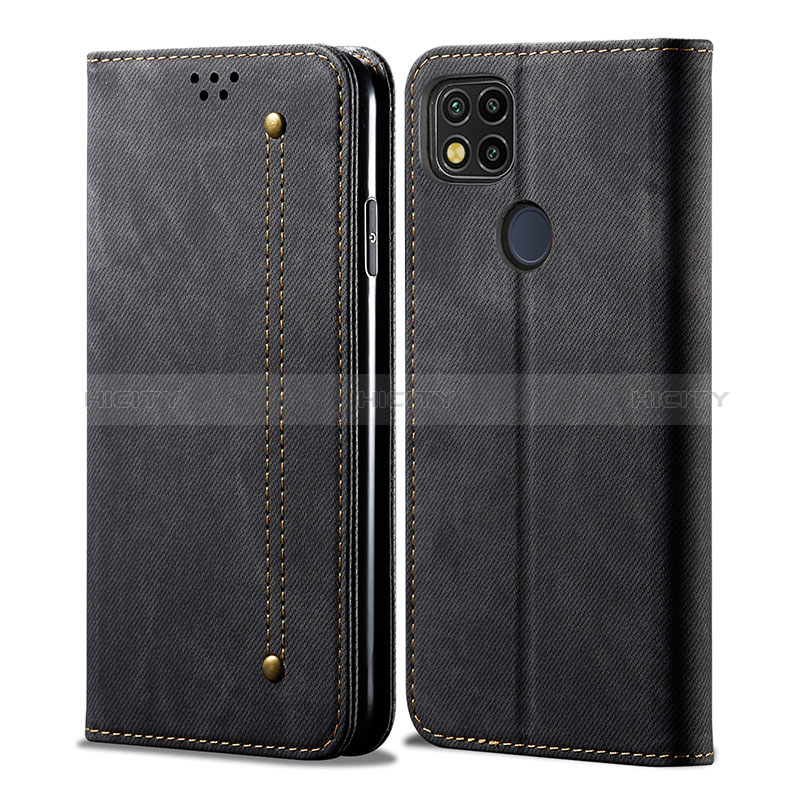 Coque Clapet Portefeuille Livre Tissu B01S pour Xiaomi Redmi 9 India Noir Plus