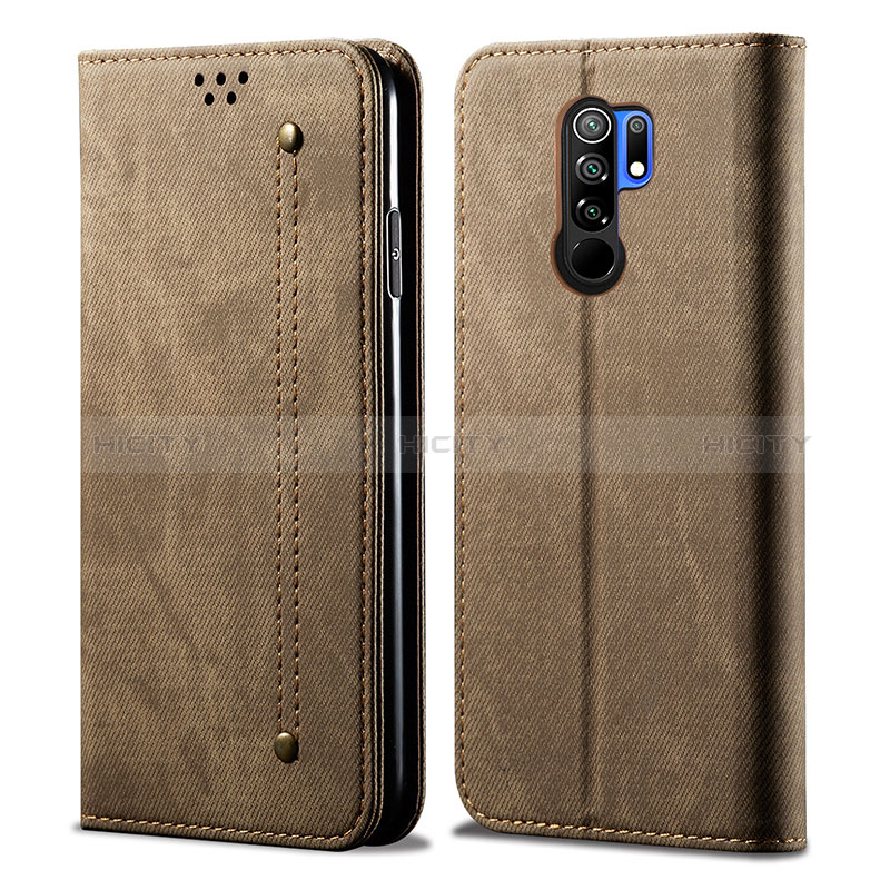 Coque Clapet Portefeuille Livre Tissu B01S pour Xiaomi Redmi 9 Kaki Plus