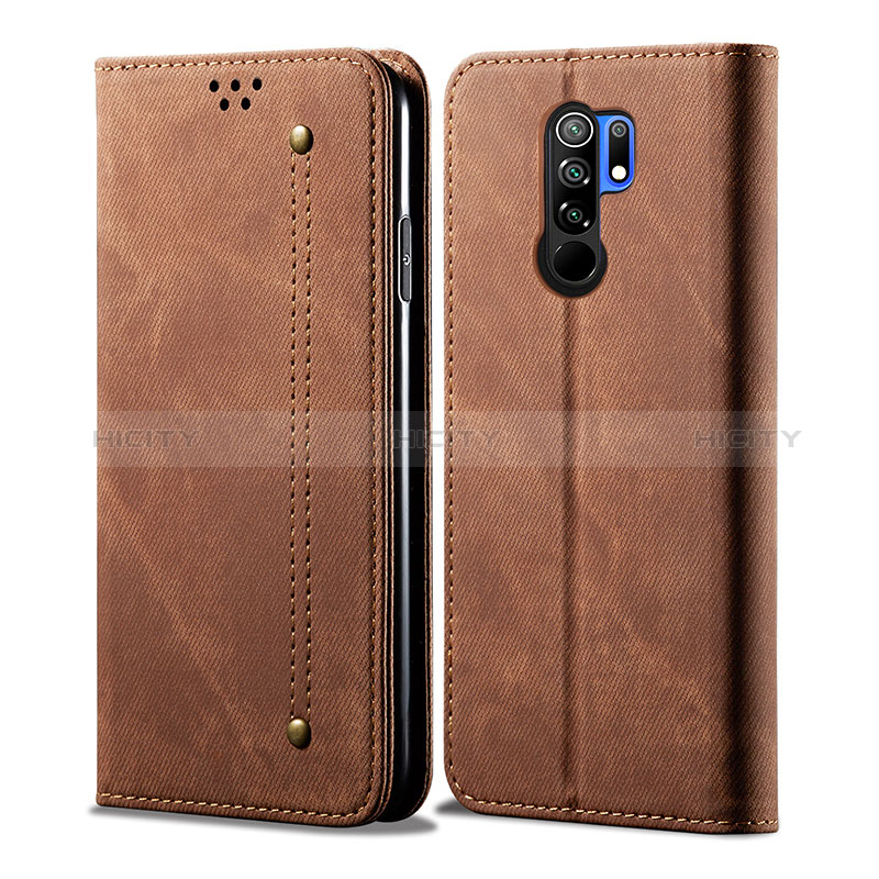 Coque Clapet Portefeuille Livre Tissu B01S pour Xiaomi Redmi 9 Marron Plus