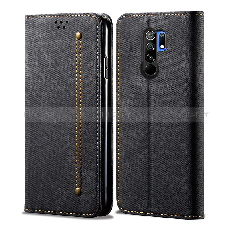 Coque Clapet Portefeuille Livre Tissu B01S pour Xiaomi Redmi 9 Noir Plus