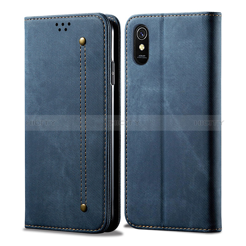 Coque Clapet Portefeuille Livre Tissu B01S pour Xiaomi Redmi 9A Bleu Plus