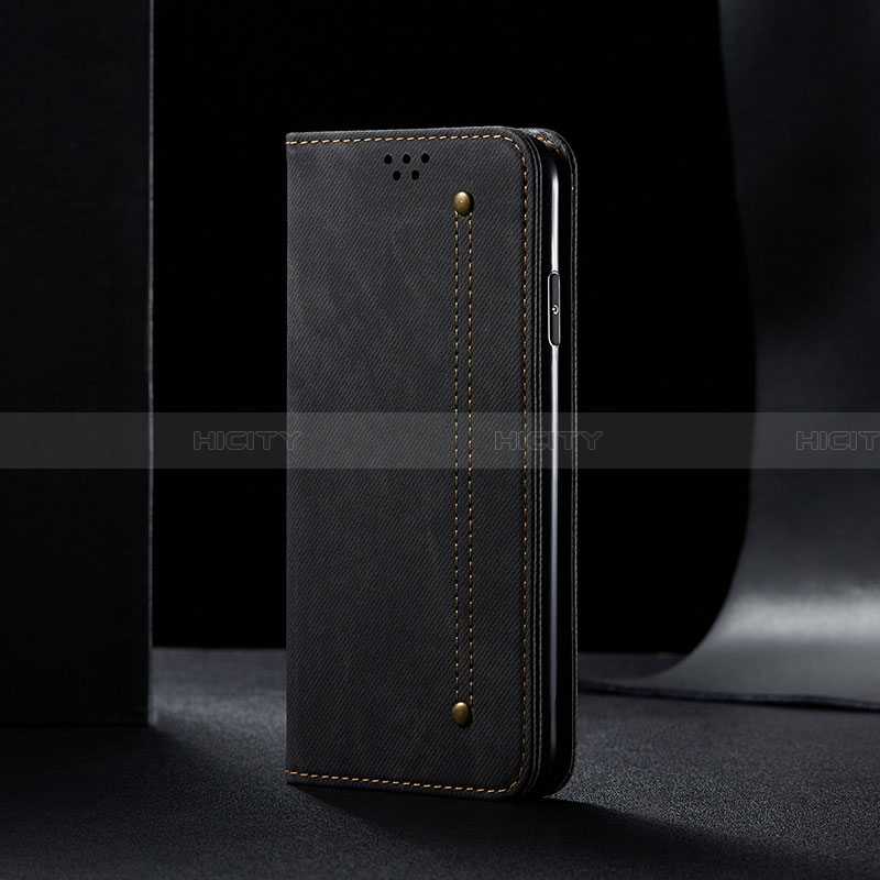 Coque Clapet Portefeuille Livre Tissu B02S pour Samsung Galaxy A04 4G Noir Plus