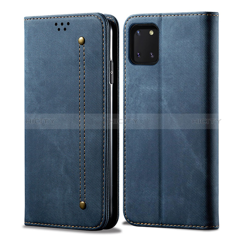 Coque Clapet Portefeuille Livre Tissu B02S pour Samsung Galaxy Note 10 Lite Bleu Plus