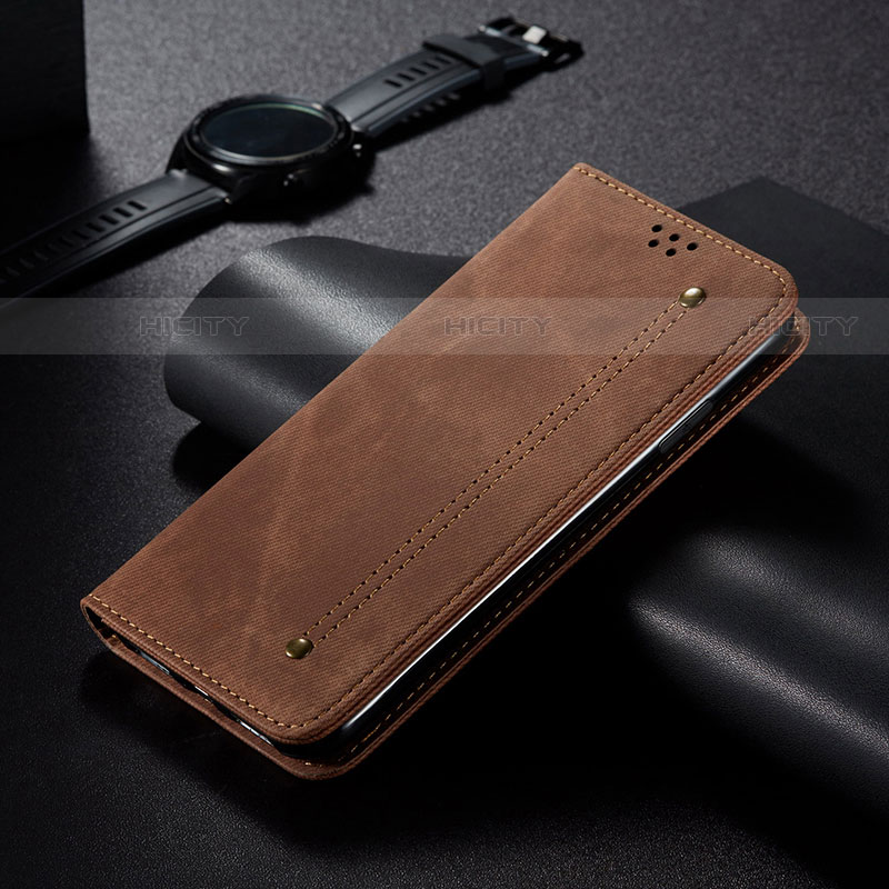 Coque Clapet Portefeuille Livre Tissu B02S pour Samsung Galaxy S22 5G Marron Plus