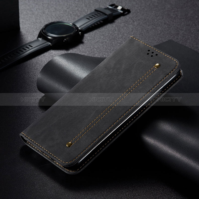 Coque Clapet Portefeuille Livre Tissu B02S pour Xiaomi Mi 10i 5G Noir Plus