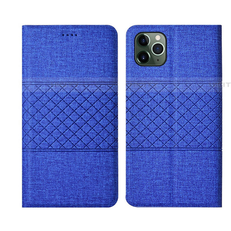 Coque Clapet Portefeuille Livre Tissu H01 pour Apple iPhone 11 Pro Max Bleu Plus