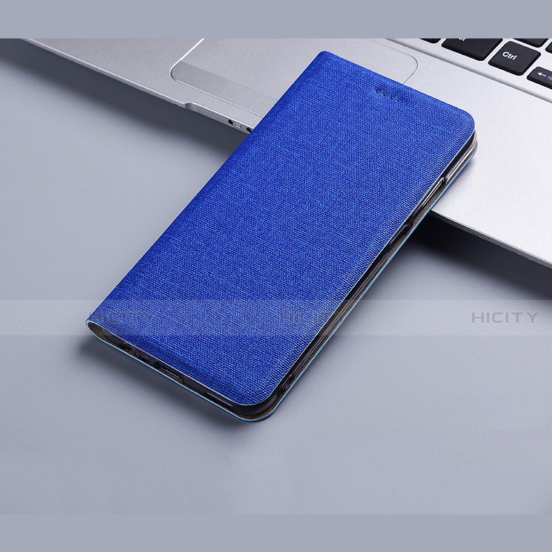 Coque Clapet Portefeuille Livre Tissu H01 pour Apple iPhone 13 Bleu Plus