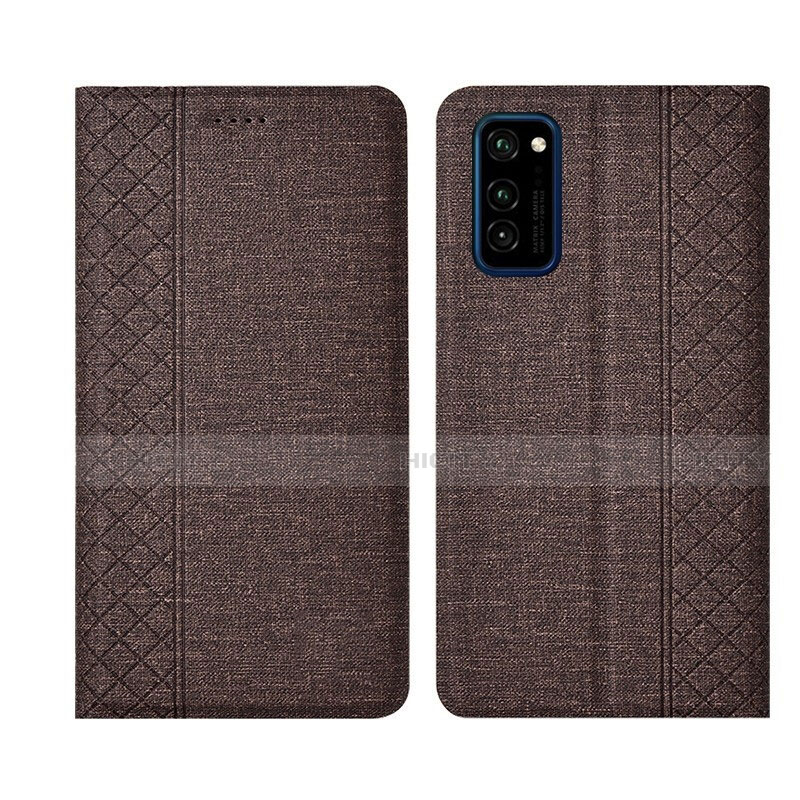 Coque Clapet Portefeuille Livre Tissu H01 pour Huawei Honor View 30 Pro 5G Marron Plus