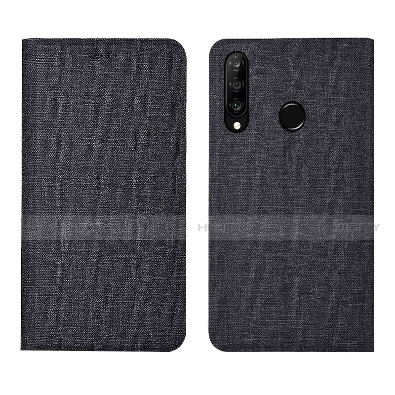 Coque Clapet Portefeuille Livre Tissu H01 pour Huawei Nova 4e Noir Plus