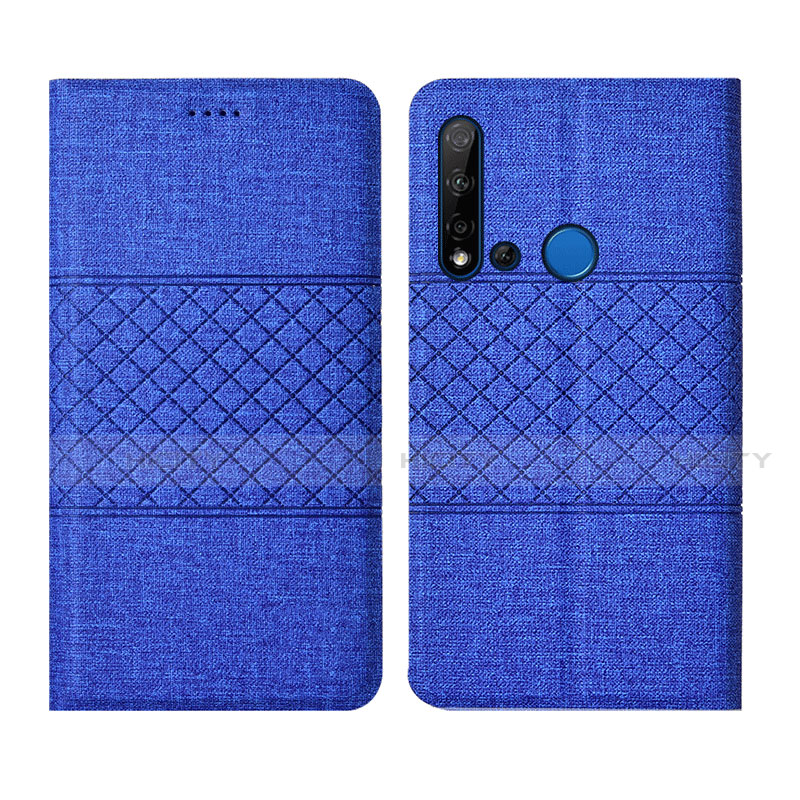 Coque Clapet Portefeuille Livre Tissu H01 pour Huawei Nova 5i Bleu Plus