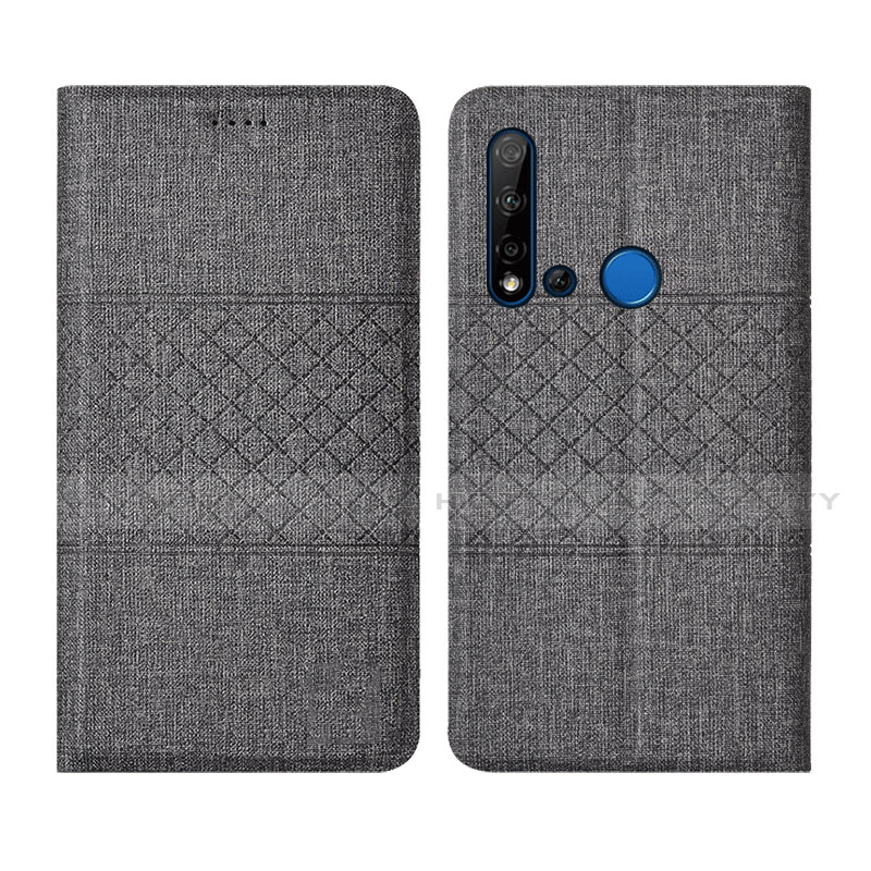 Coque Clapet Portefeuille Livre Tissu H01 pour Huawei Nova 5i Gris Plus