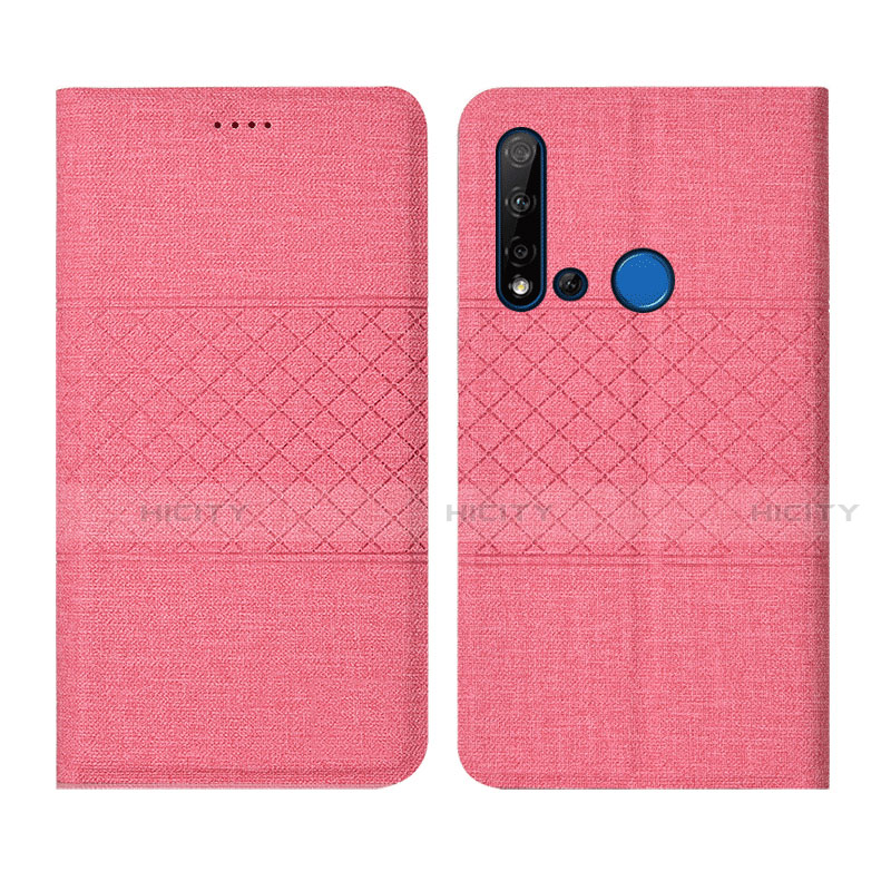 Coque Clapet Portefeuille Livre Tissu H01 pour Huawei Nova 5i Rose Plus