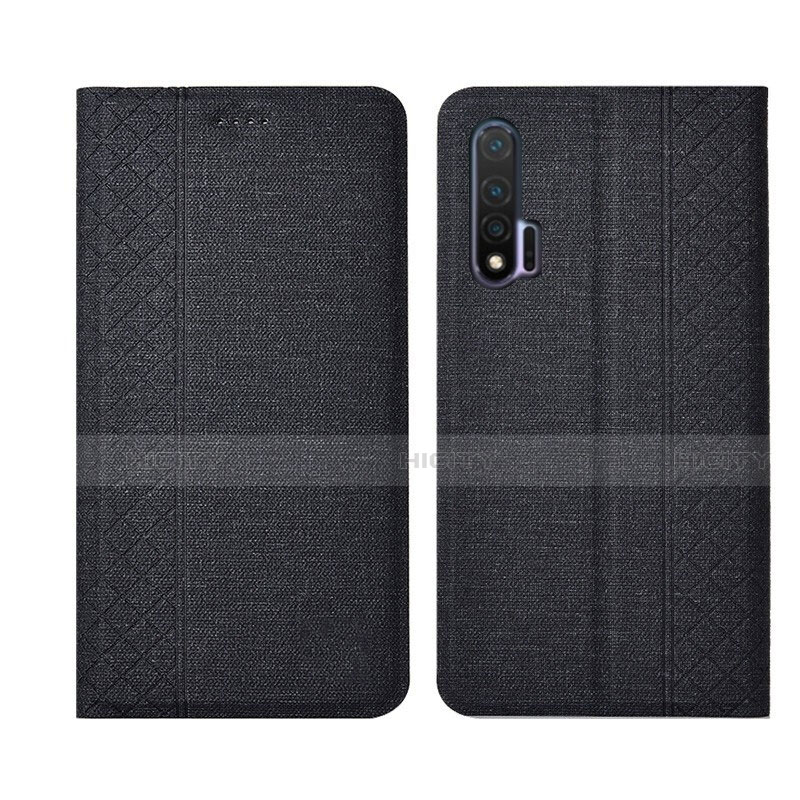 Coque Clapet Portefeuille Livre Tissu H01 pour Huawei Nova 6 5G Noir Plus