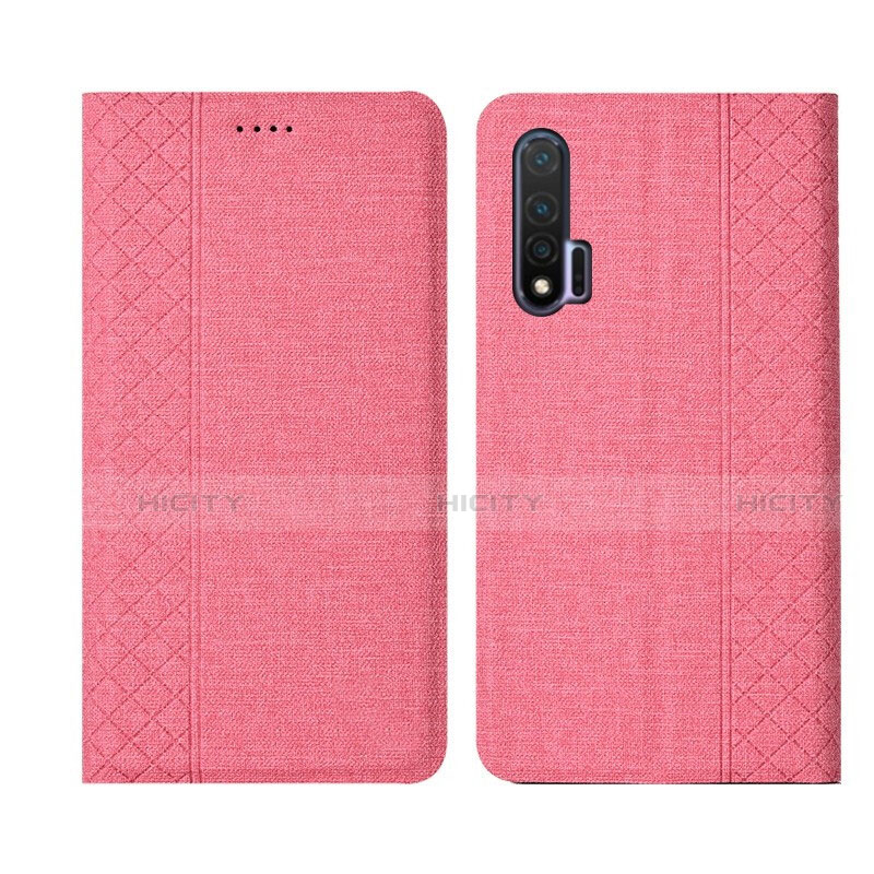 Coque Clapet Portefeuille Livre Tissu H01 pour Huawei Nova 6 5G Rose Plus