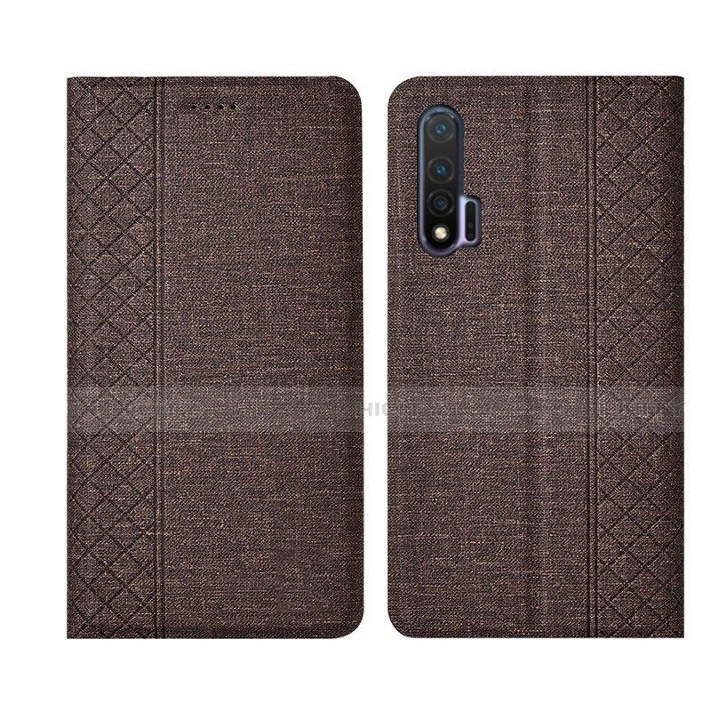 Coque Clapet Portefeuille Livre Tissu H01 pour Huawei Nova 6 Marron Plus