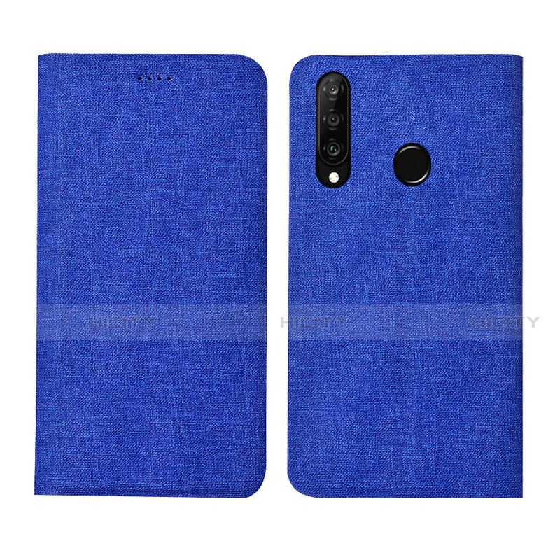 Coque Clapet Portefeuille Livre Tissu H01 pour Huawei P30 Lite Bleu Plus