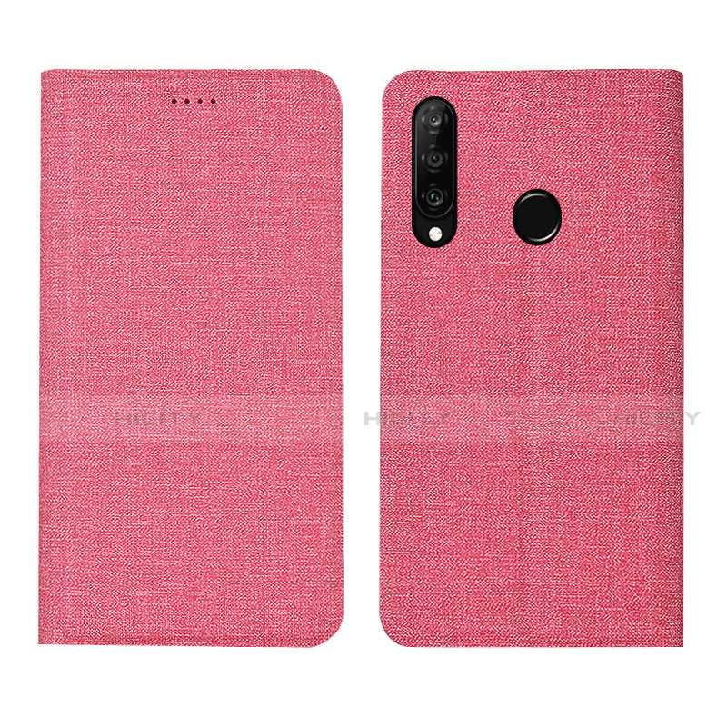 Coque Clapet Portefeuille Livre Tissu H01 pour Huawei P30 Lite Rose Plus