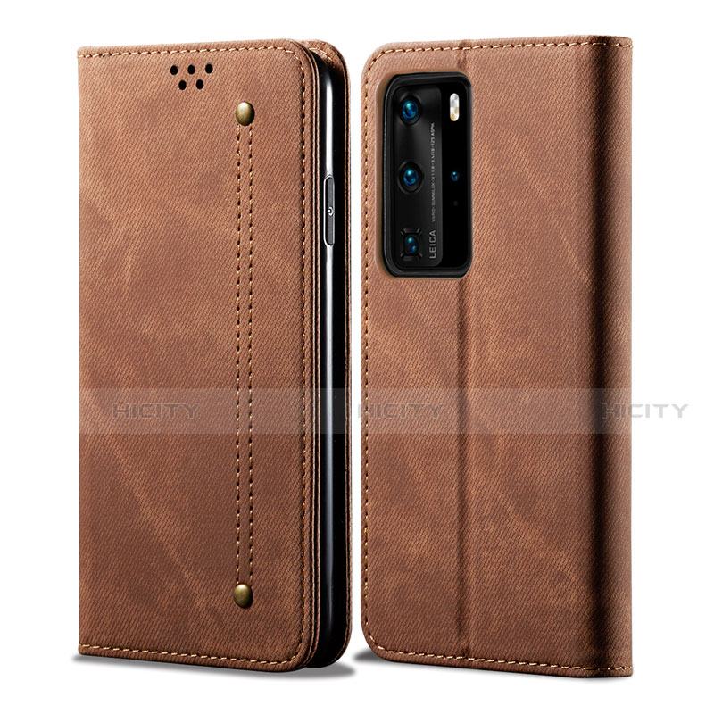 Coque Clapet Portefeuille Livre Tissu H01 pour Huawei P40 Pro Marron Plus