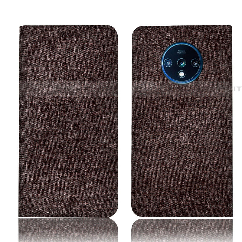 Coque Clapet Portefeuille Livre Tissu H01 pour OnePlus 7T Marron Plus