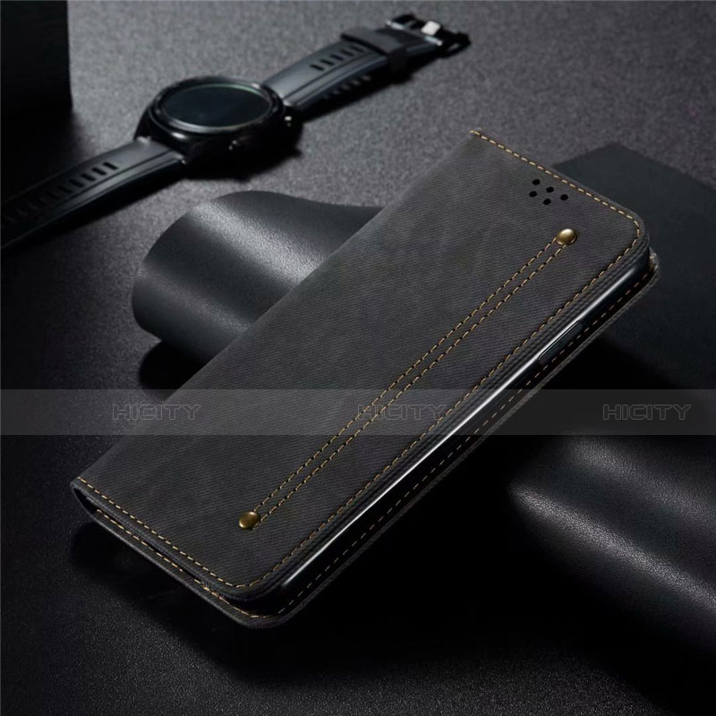 Coque Clapet Portefeuille Livre Tissu H01 pour Oppo Find X2 Noir Plus