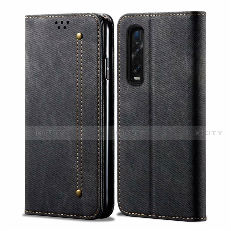 Coque Clapet Portefeuille Livre Tissu H01 pour Oppo Find X2 Pro Noir Plus