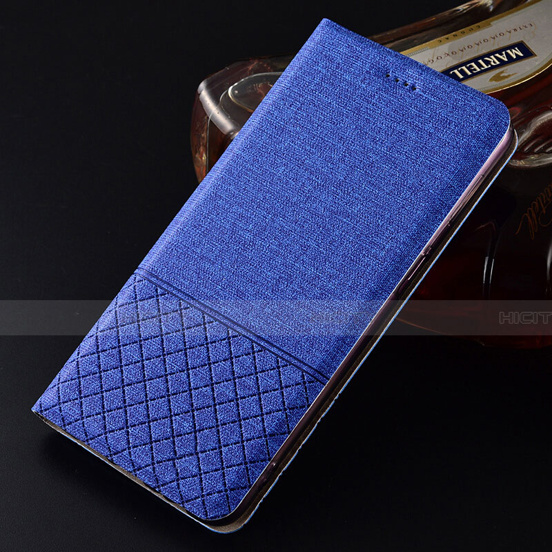 Coque Clapet Portefeuille Livre Tissu H01 pour Oppo R15X Bleu Plus