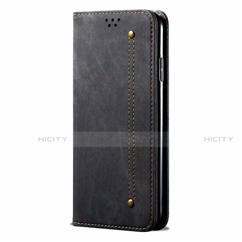 Coque Clapet Portefeuille Livre Tissu H01 pour Oppo Reno3 Noir Plus