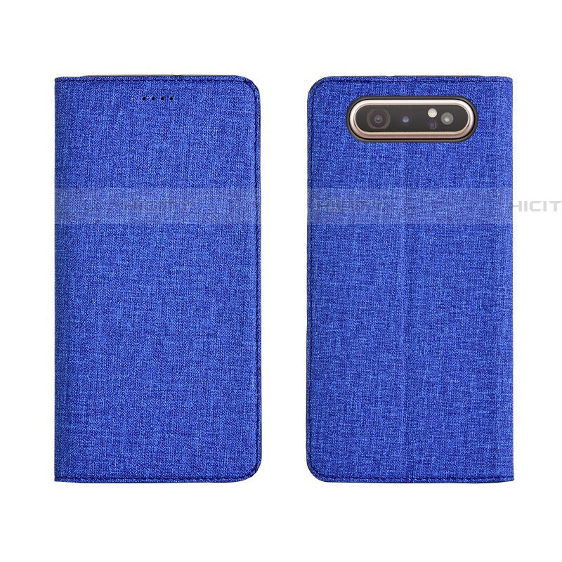 Coque Clapet Portefeuille Livre Tissu H01 pour Samsung Galaxy A90 4G Bleu Plus