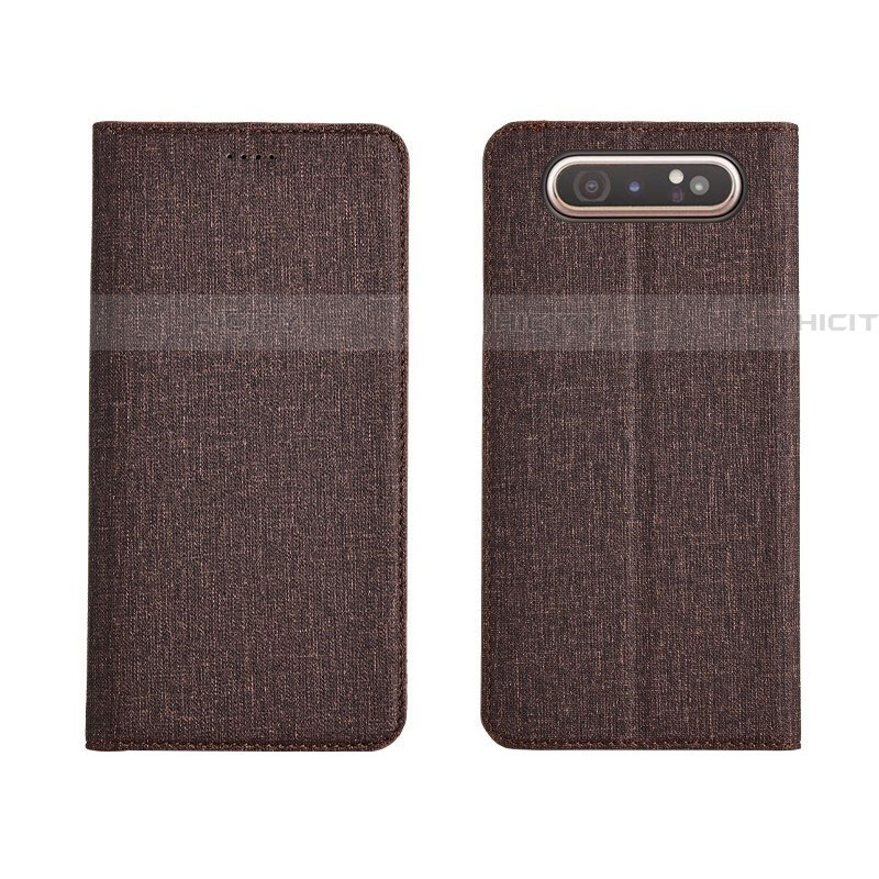 Coque Clapet Portefeuille Livre Tissu H01 pour Samsung Galaxy A90 4G Marron Plus