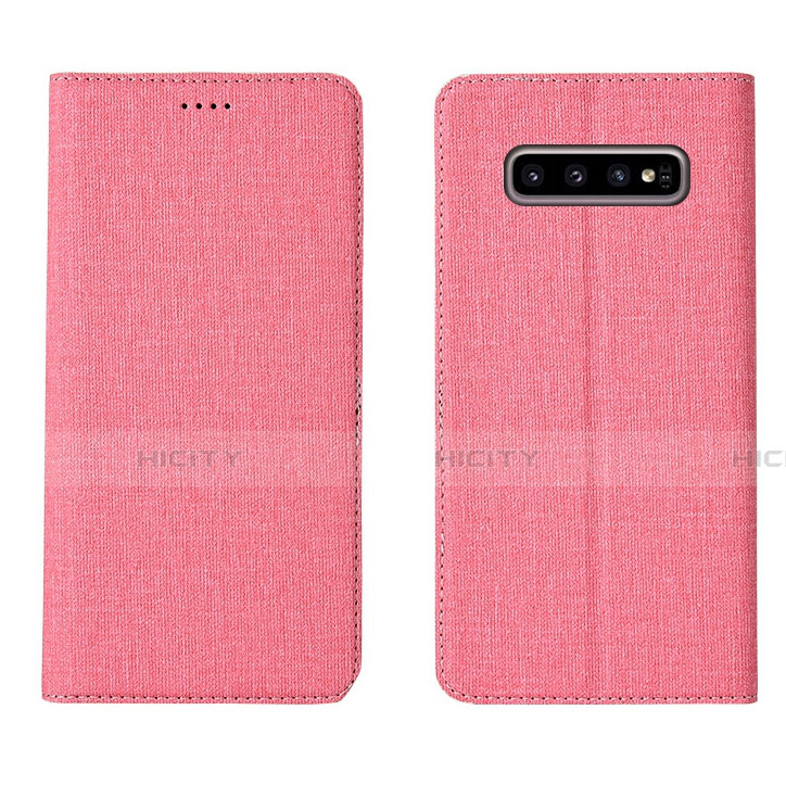 Coque Clapet Portefeuille Livre Tissu H01 pour Samsung Galaxy S10 Plus Rose Plus