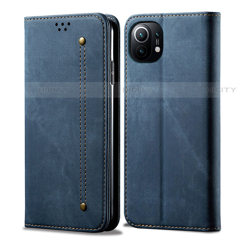 Coque Clapet Portefeuille Livre Tissu H01 pour Xiaomi Mi 11 5G Bleu Plus