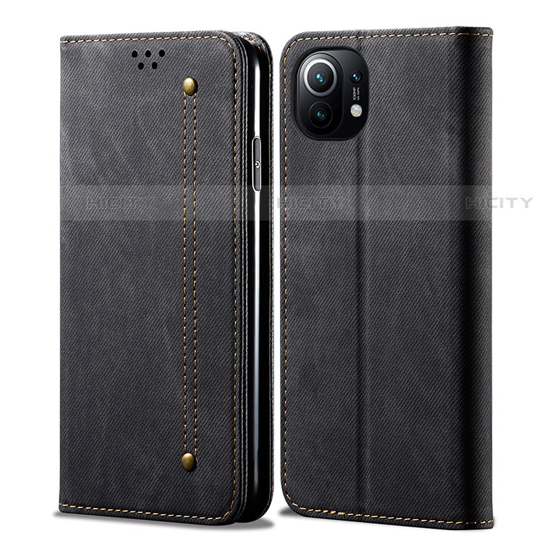 Coque Clapet Portefeuille Livre Tissu H01 pour Xiaomi Mi 11 5G Noir Plus