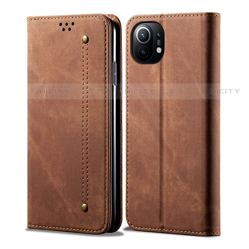 Coque Clapet Portefeuille Livre Tissu H01 pour Xiaomi Mi 11 Lite 4G Marron Plus