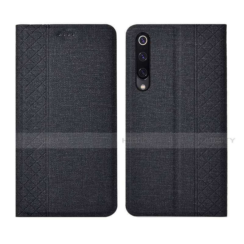 Coque Clapet Portefeuille Livre Tissu H01 pour Xiaomi Mi A3 Noir Plus