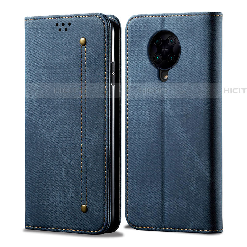 Coque Clapet Portefeuille Livre Tissu H01 pour Xiaomi Poco F2 Pro Bleu Plus