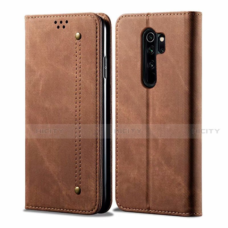 Coque Clapet Portefeuille Livre Tissu H01 pour Xiaomi Redmi Note 8 Pro Marron Plus