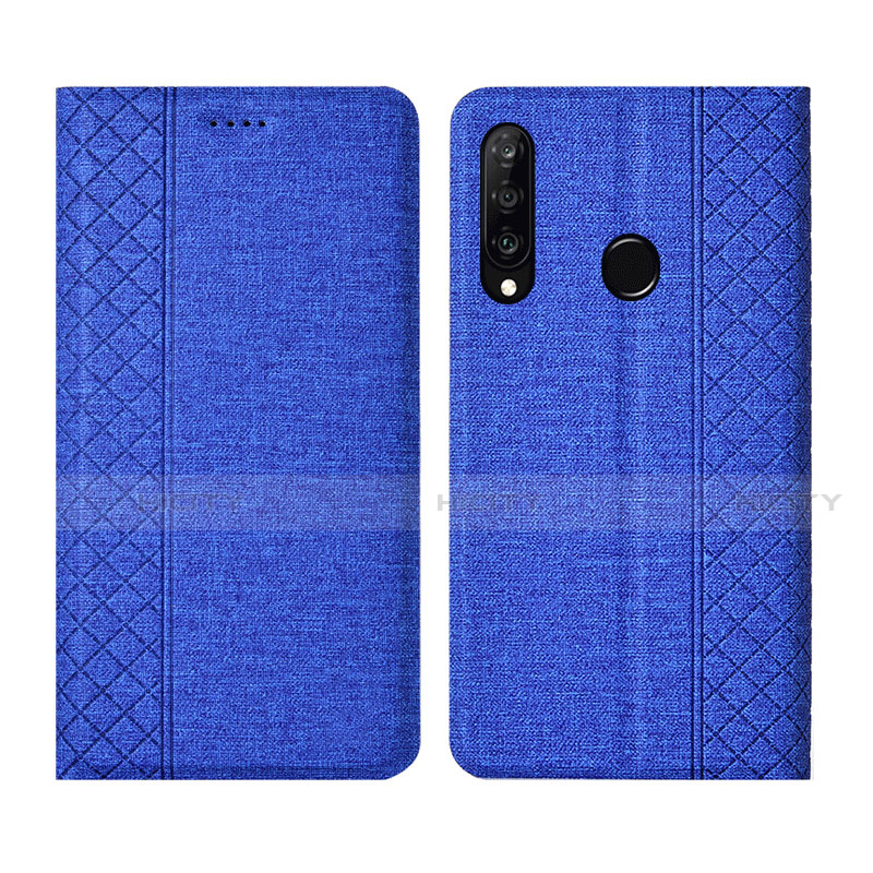 Coque Clapet Portefeuille Livre Tissu H02 pour Huawei P30 Lite Bleu Plus