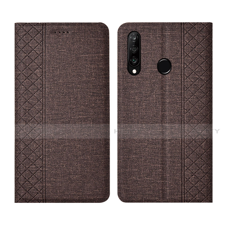 Coque Clapet Portefeuille Livre Tissu H02 pour Huawei P30 Lite New Edition Marron Plus