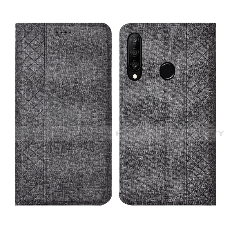 Coque Clapet Portefeuille Livre Tissu H02 pour Huawei P30 Lite XL Gris Plus