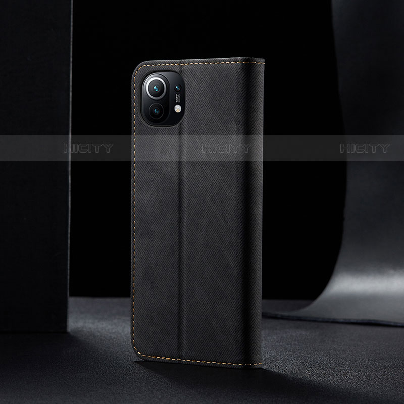 Coque Clapet Portefeuille Livre Tissu H02 pour Xiaomi Mi 11 5G Noir Plus