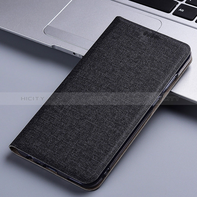 Coque Clapet Portefeuille Livre Tissu H12P pour Apple iPhone Xs Noir Plus