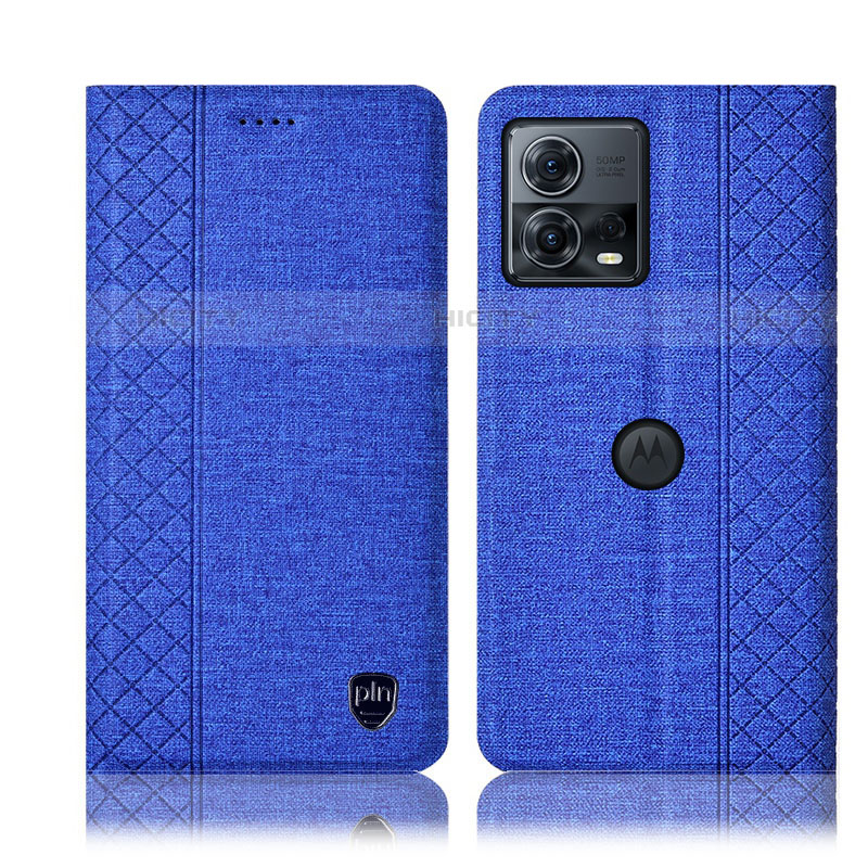 Coque Clapet Portefeuille Livre Tissu H12P pour Motorola Moto Edge 30 Fusion 5G Bleu Plus