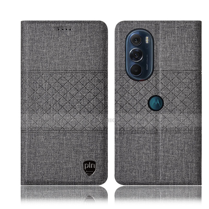 Coque Clapet Portefeuille Livre Tissu H12P pour Motorola Moto Edge 30 Pro 5G Gris Plus