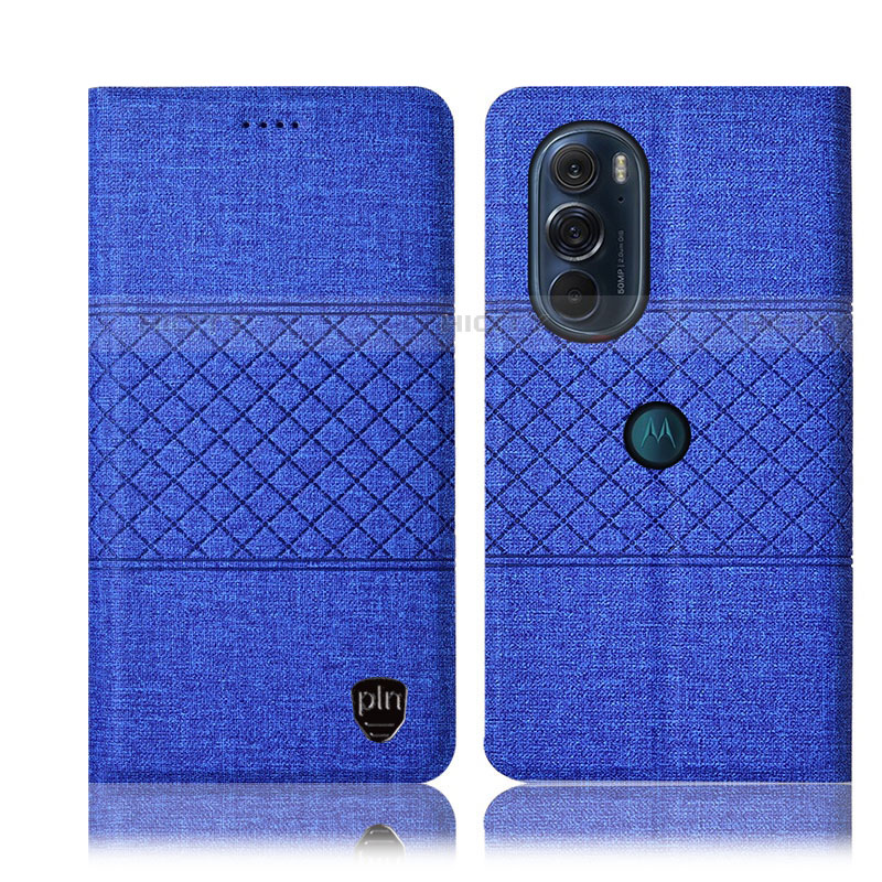 Coque Clapet Portefeuille Livre Tissu H12P pour Motorola Moto Edge Plus (2022) 5G Bleu Plus