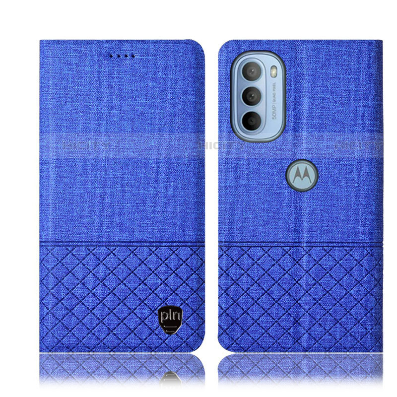 Coque Clapet Portefeuille Livre Tissu H12P pour Motorola Moto G31 Bleu Plus