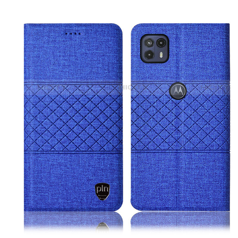 Coque Clapet Portefeuille Livre Tissu H12P pour Motorola Moto G50 5G Bleu Plus